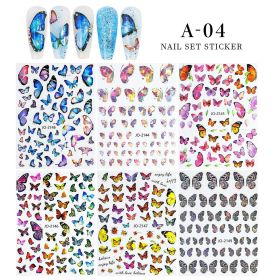 6PCS a Bag New Decoration Nail Stickers Ins Colorful 3D Floral Butterfly Laser Design DIY Adhesive Nail Sticker (Kinds: A-04)